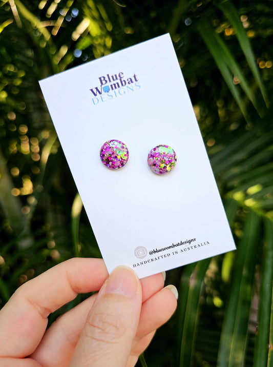 Colourful Glitter Resin Domed Studs 12mm