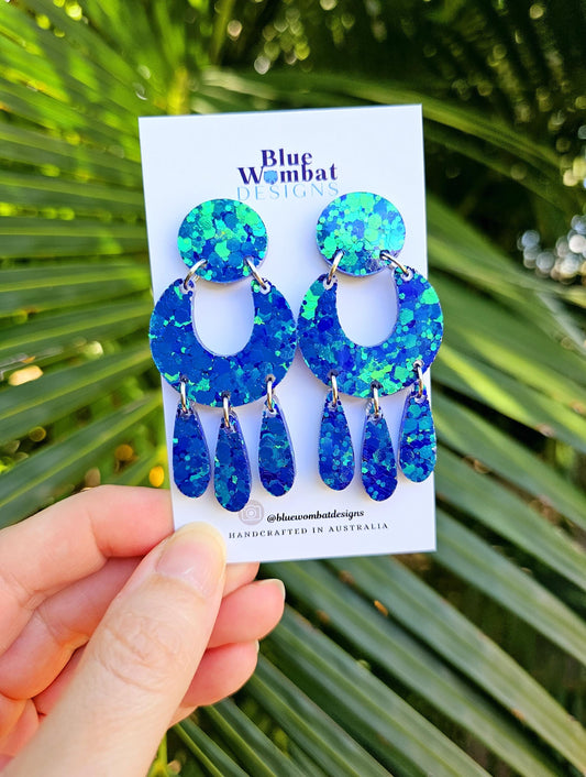 Handmade Sparkle Iridescent Glitter Resin Statement Dangle Earrings