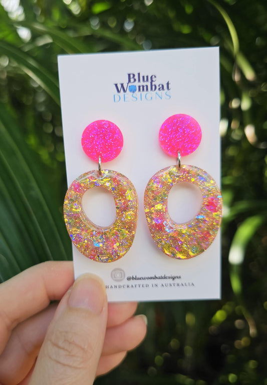 Colourful Glitter Resin Organic Hoop Dangle Earrings