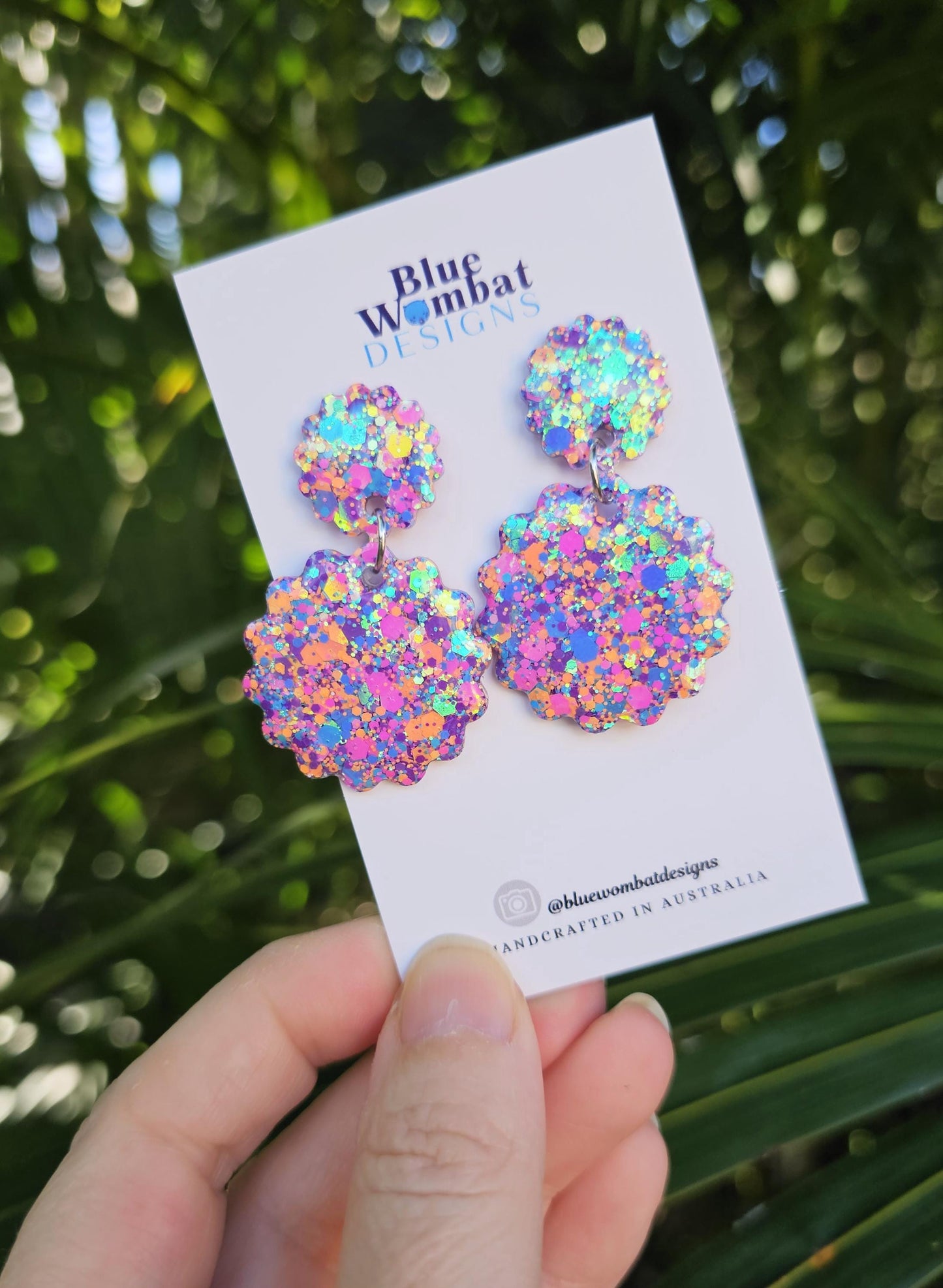 Colourful Glitter Resin Scallop Dangle Earrings
