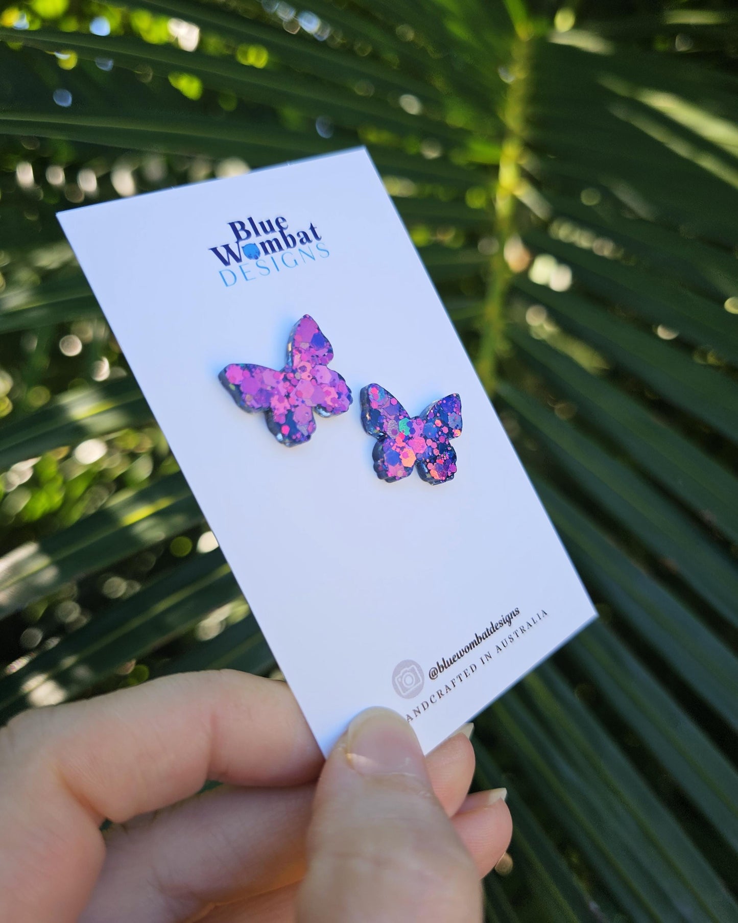 Butterfly Glitter Resin Handmade Studs