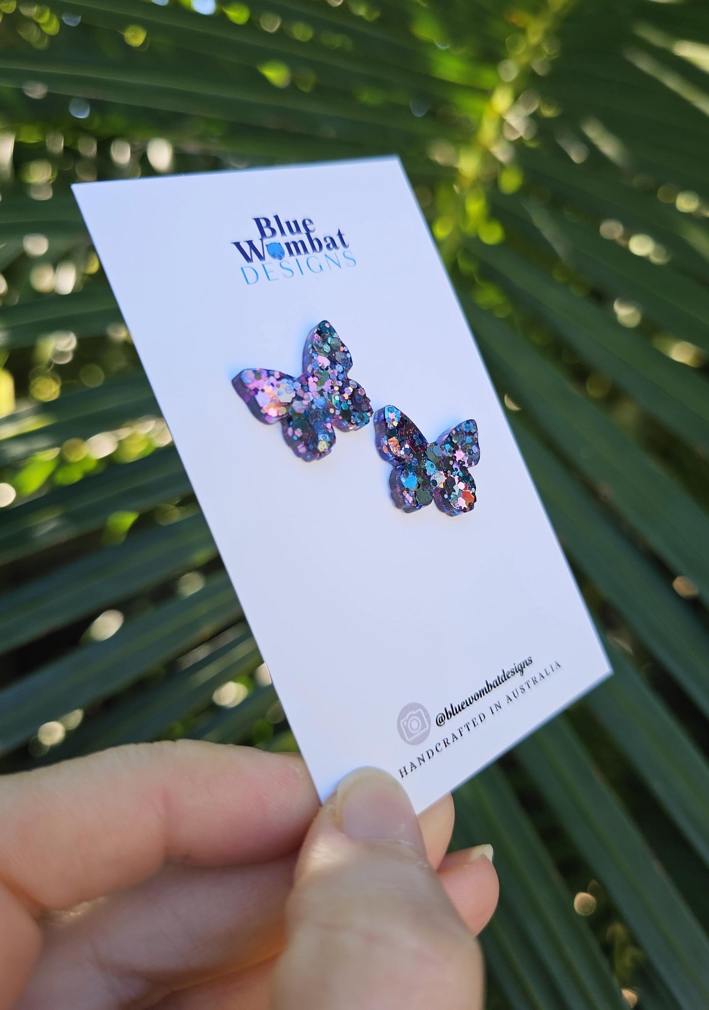 Resin Butterfly Iridescent Chameleon Glitter Handmade Earring studs