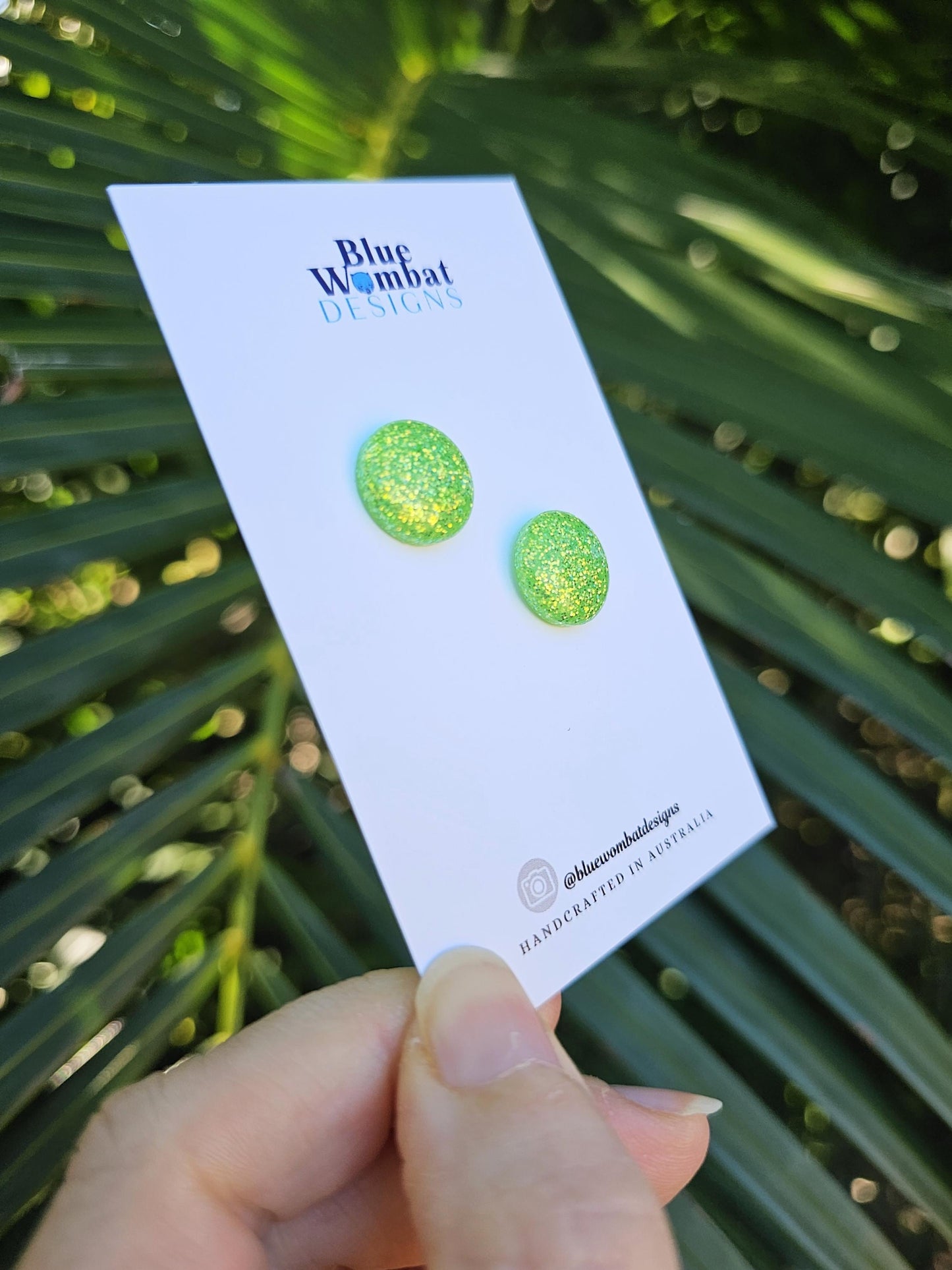 Bright Green Sparkle Glitter Resin Domed Studs 14mm