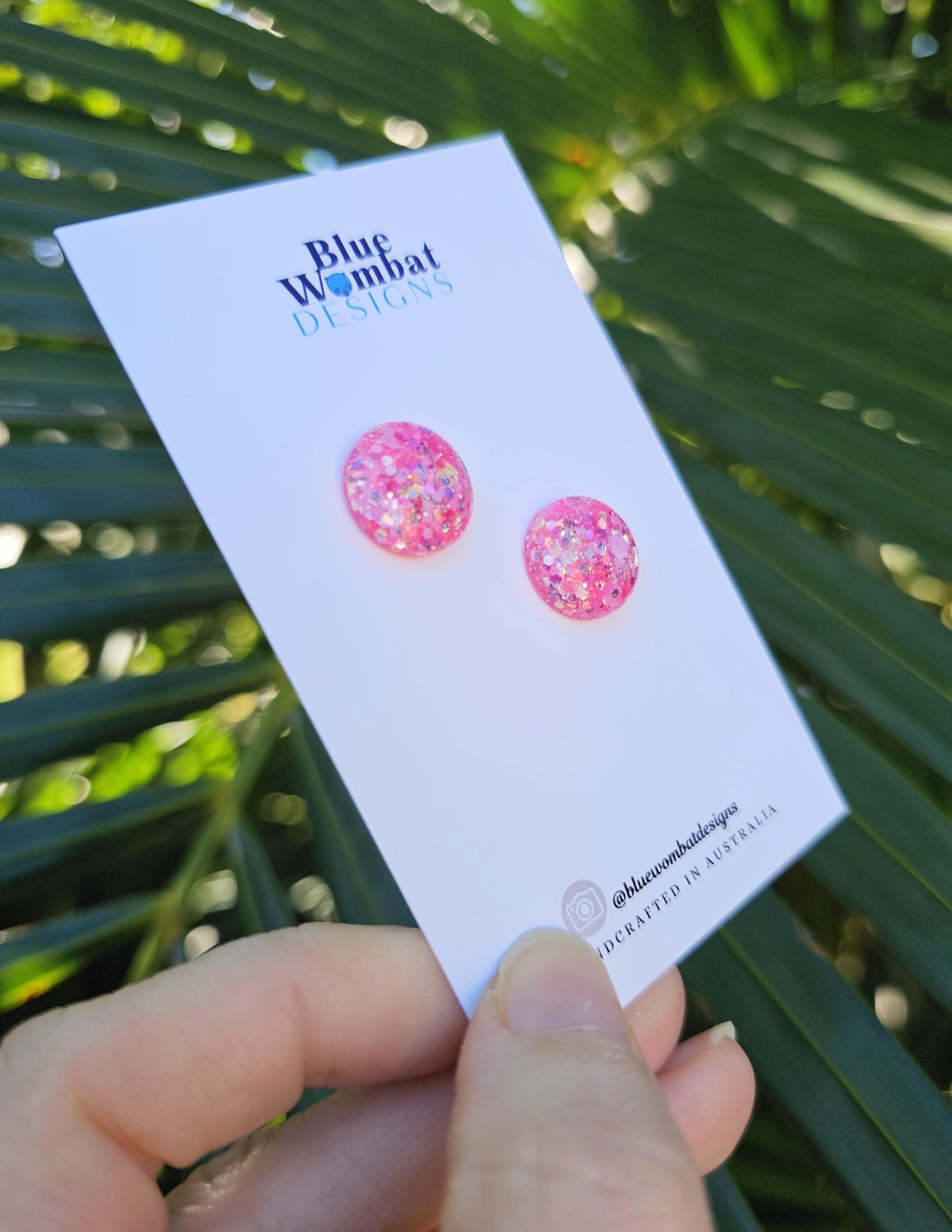 Resin Pink Glitter Sparkle Domed Studs 14mm