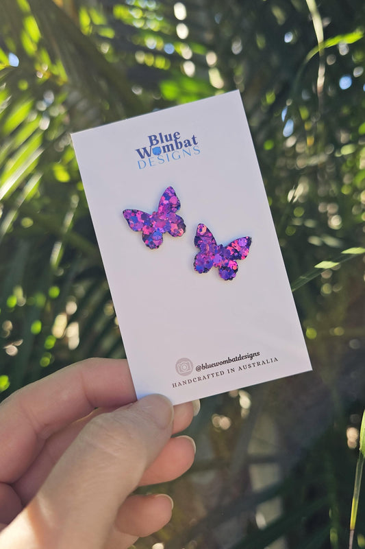 Butterfly Glitter Resin Handmade Studs