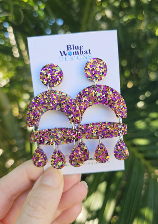 Resin Glitter Sparkle Dangle Statement Earrings