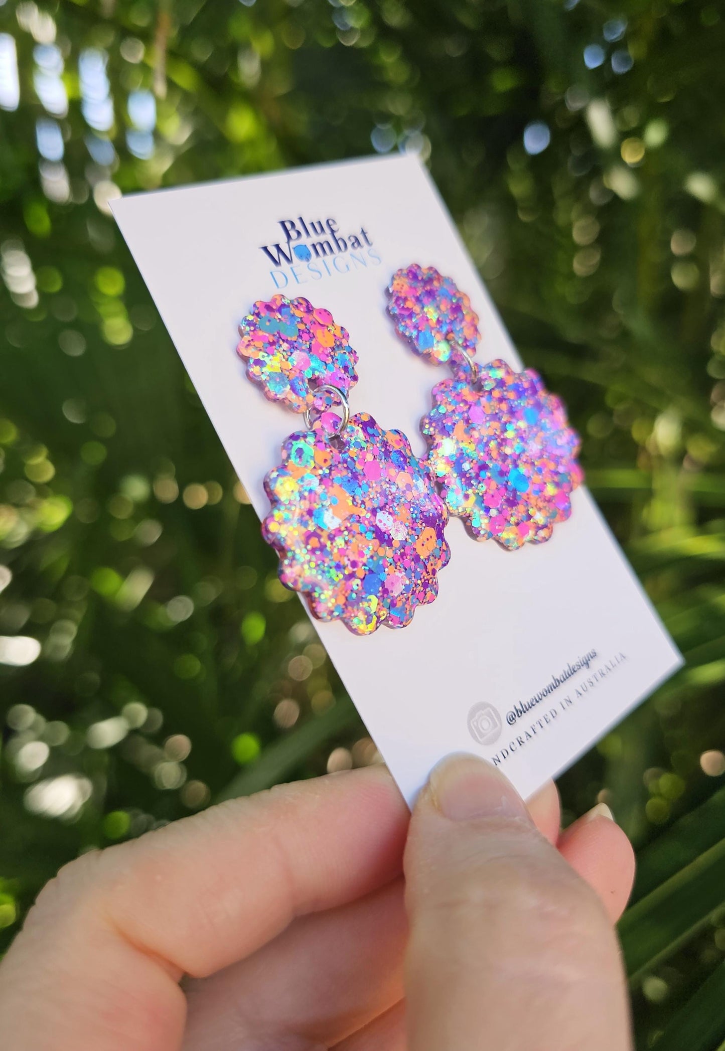 Colourful Glitter Resin Scallop Dangle Earrings