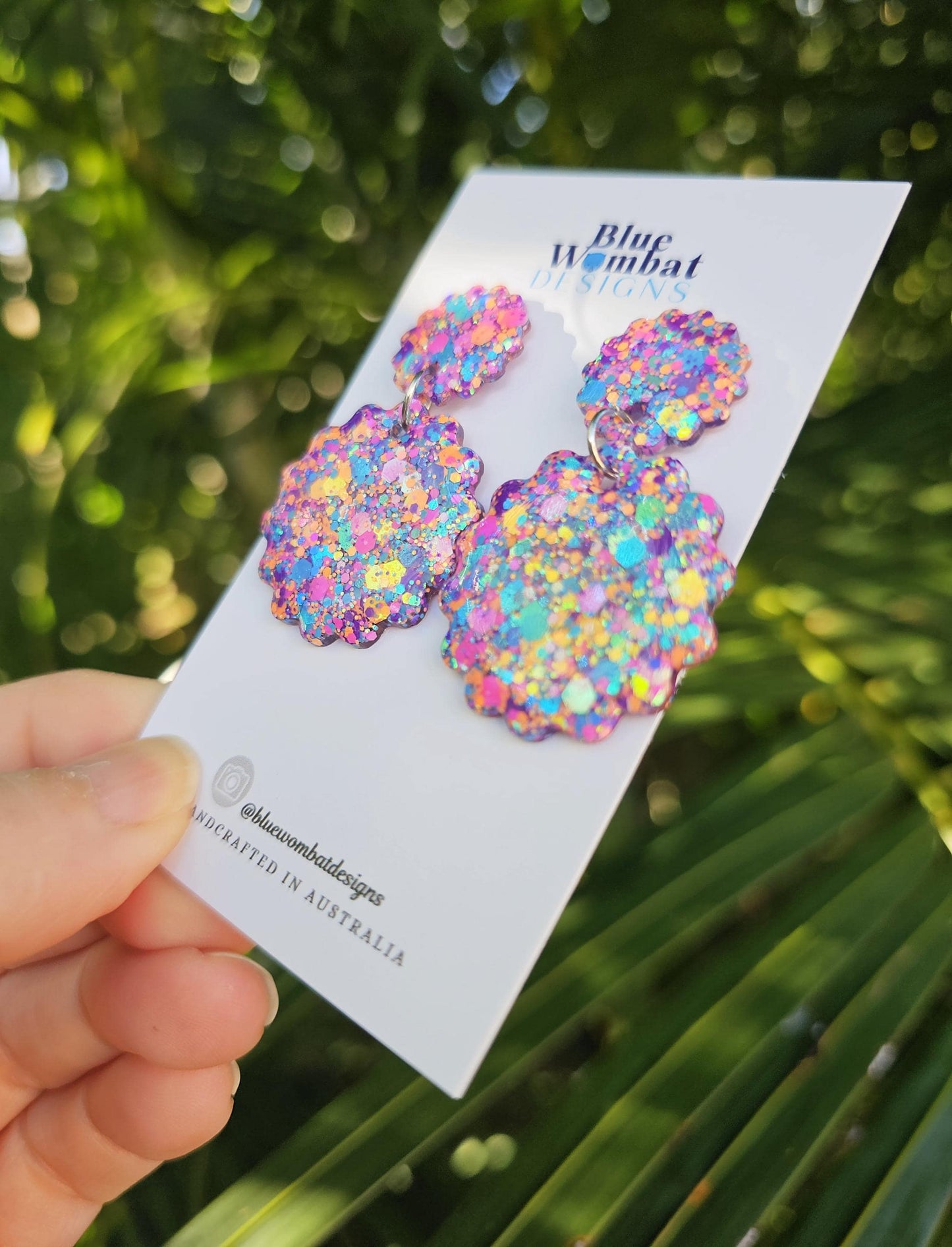 Colourful Glitter Resin Scallop Dangle Earrings