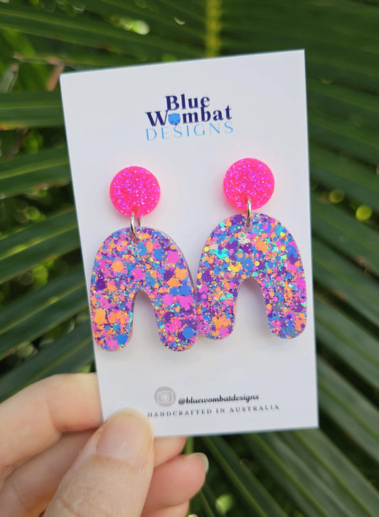 Arch Colourful Glitter Resin Dangle Earrings