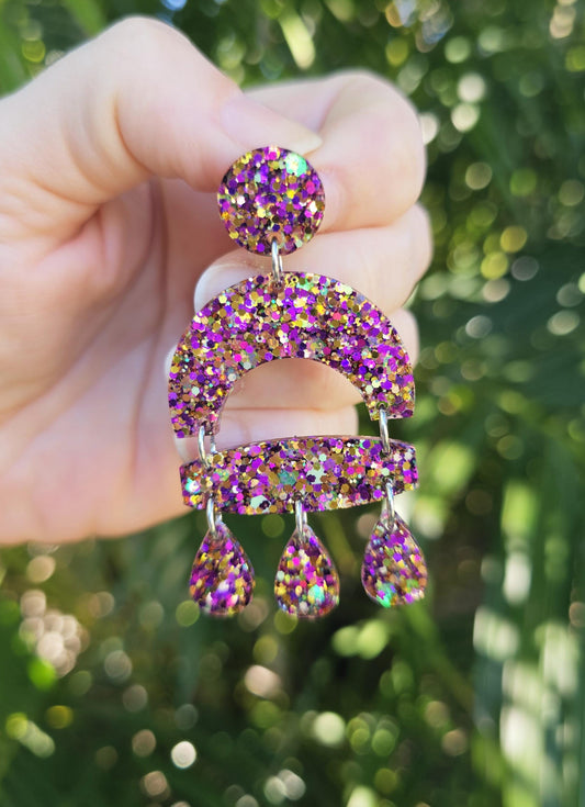 Resin Glitter Sparkle Dangle Statement Earrings
