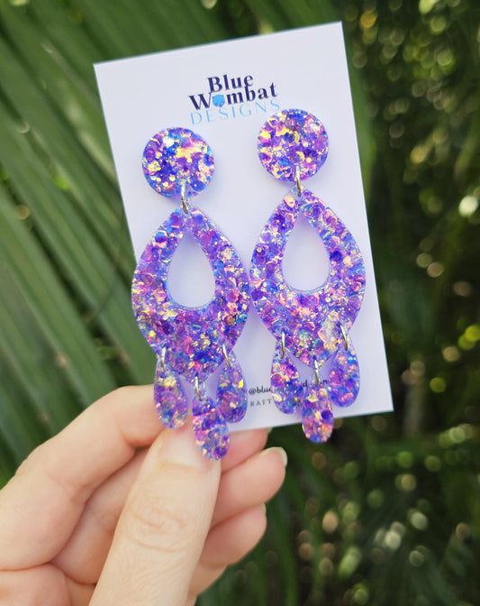 Chandelier Sparkle Glitter Resin Dangle Statement Earrings