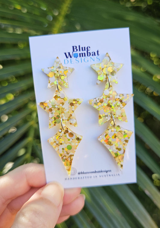 Star Resin Glitter Long Dangle Statement Earrings
