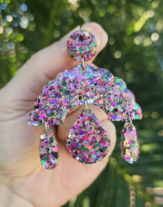 Chandelier Large Resin Colourful Resin Domed Dangle Earrings