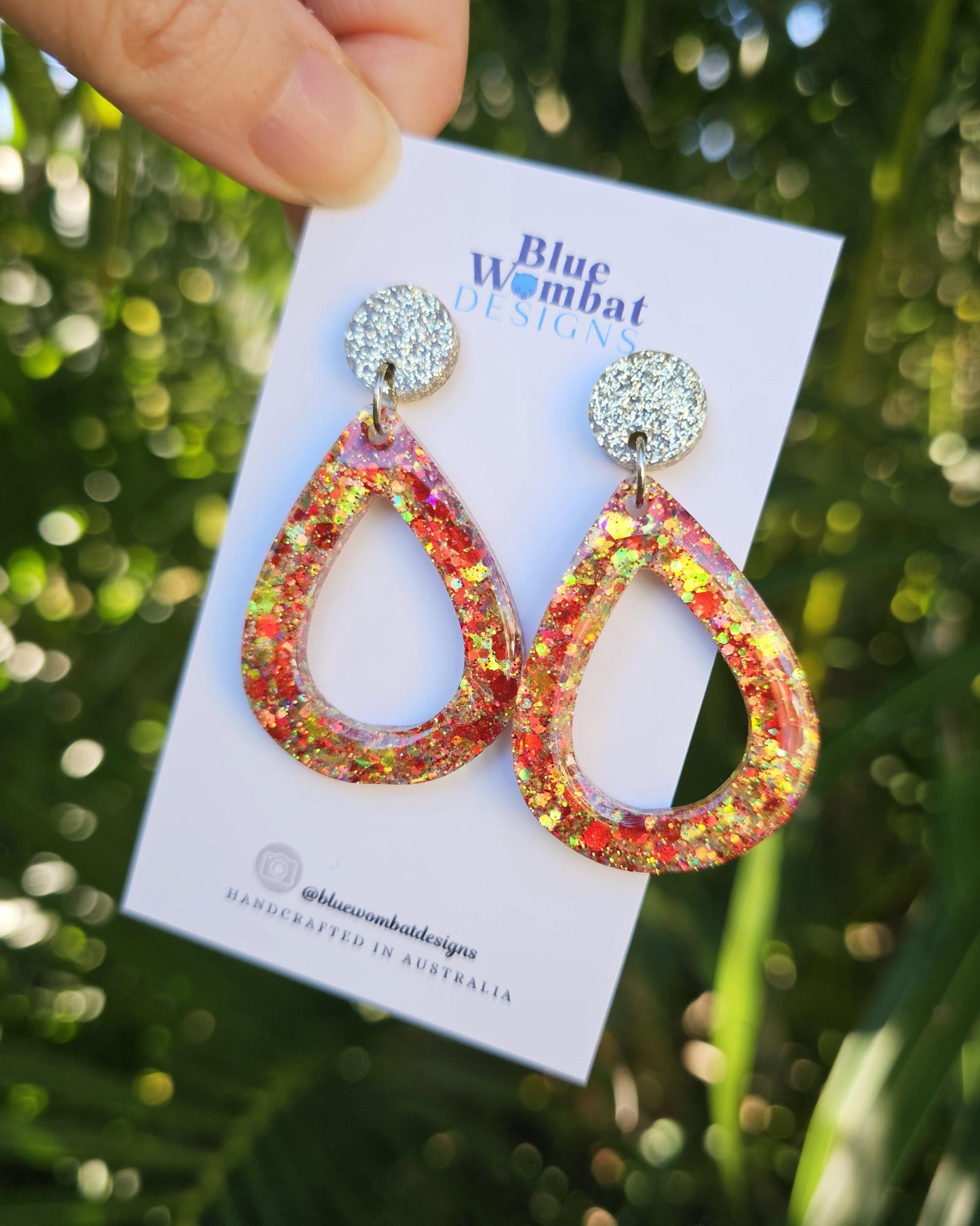 Tear Drop Hoop Glitter Dangle Statement Earrings