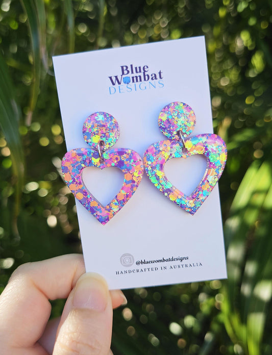 Love Heart Glitter Resin Dangle Earrings