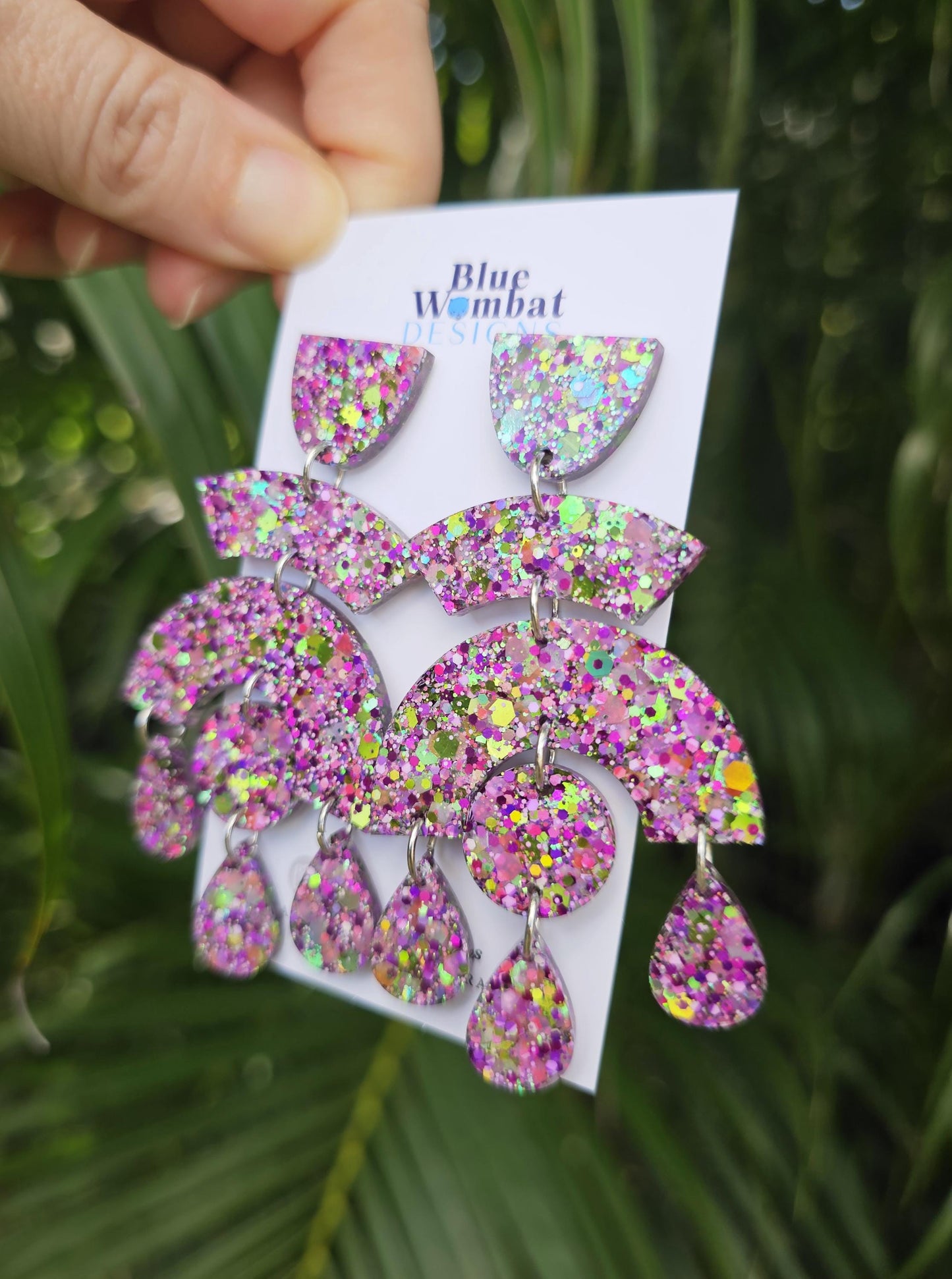 Chandelier Large Resin Glitter Dangle Handmade Statement Earrings