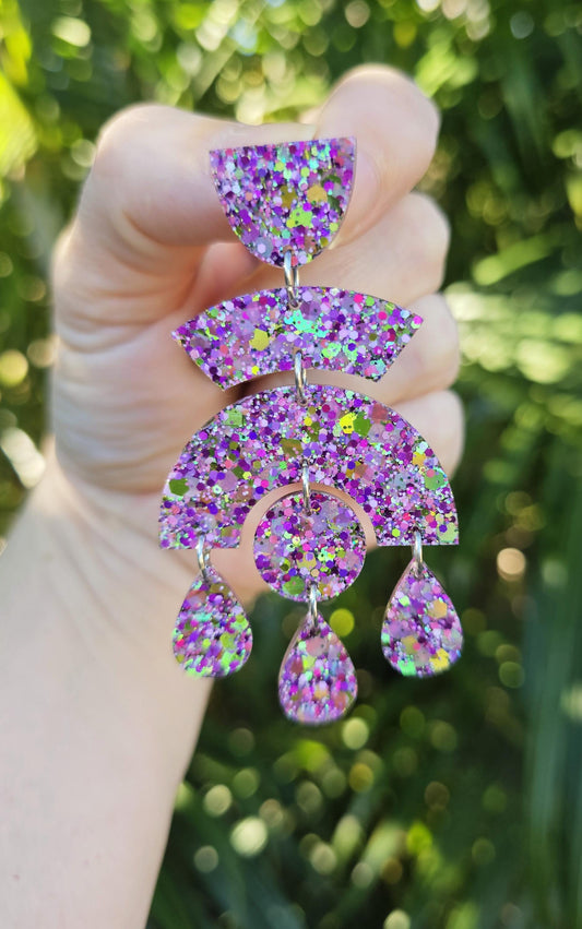 Chandelier Large Resin Glitter Dangle Handmade Statement Earrings