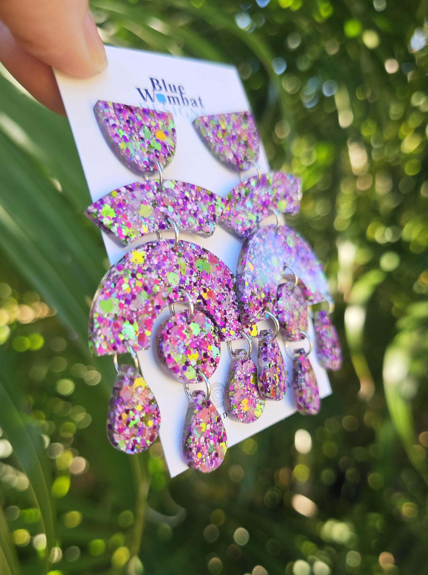 Chandelier Large Resin Glitter Dangle Handmade Statement Earrings