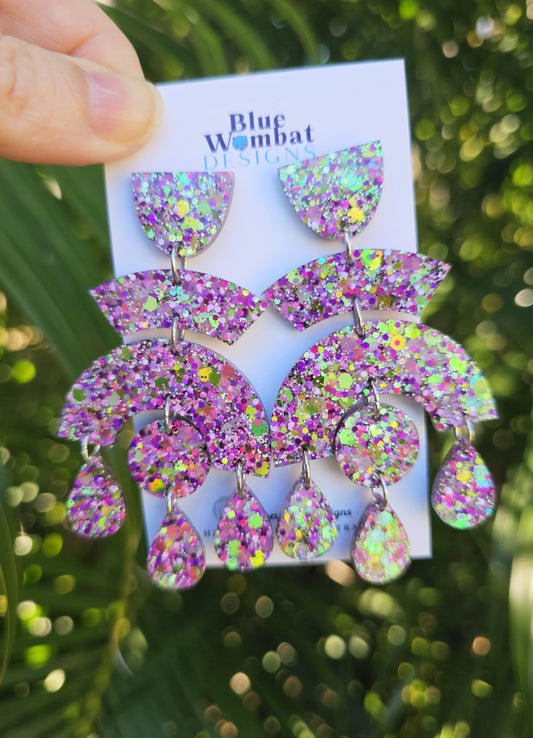 Chandelier Large Resin Glitter Dangle Handmade Statement Earrings