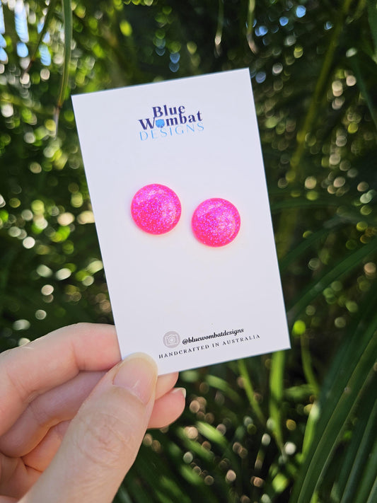 Hot Pink Glitter Resin Domed Studs 16mm