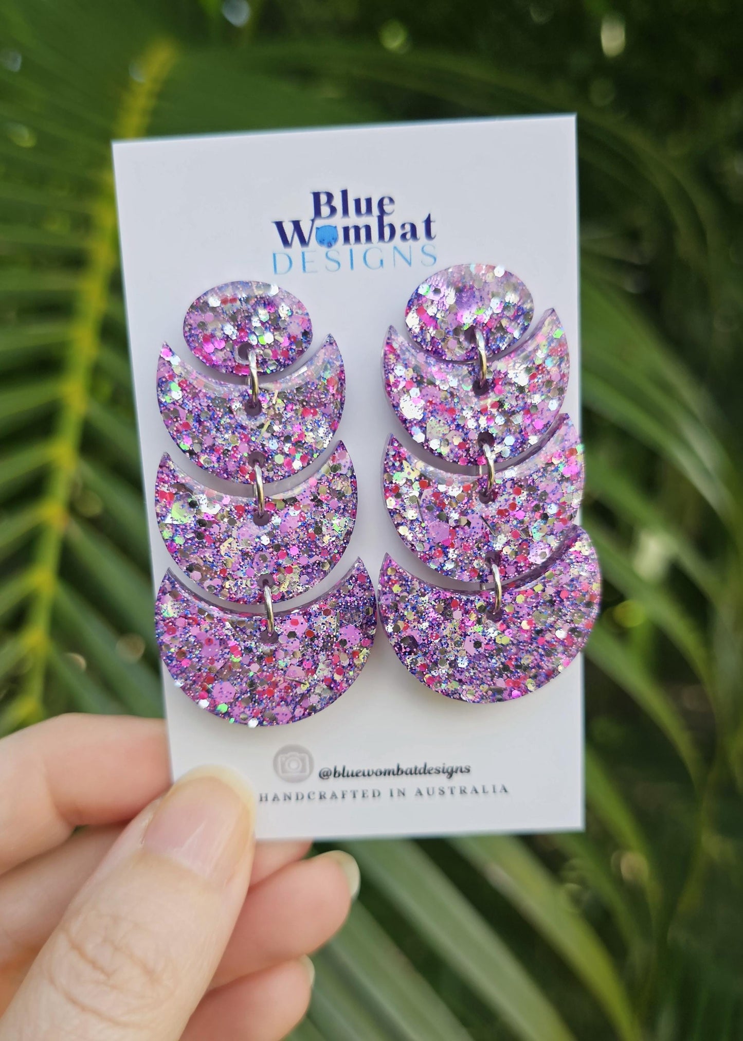 Sparkle Glitter Resin Long Dangle Domed Statement Earrings