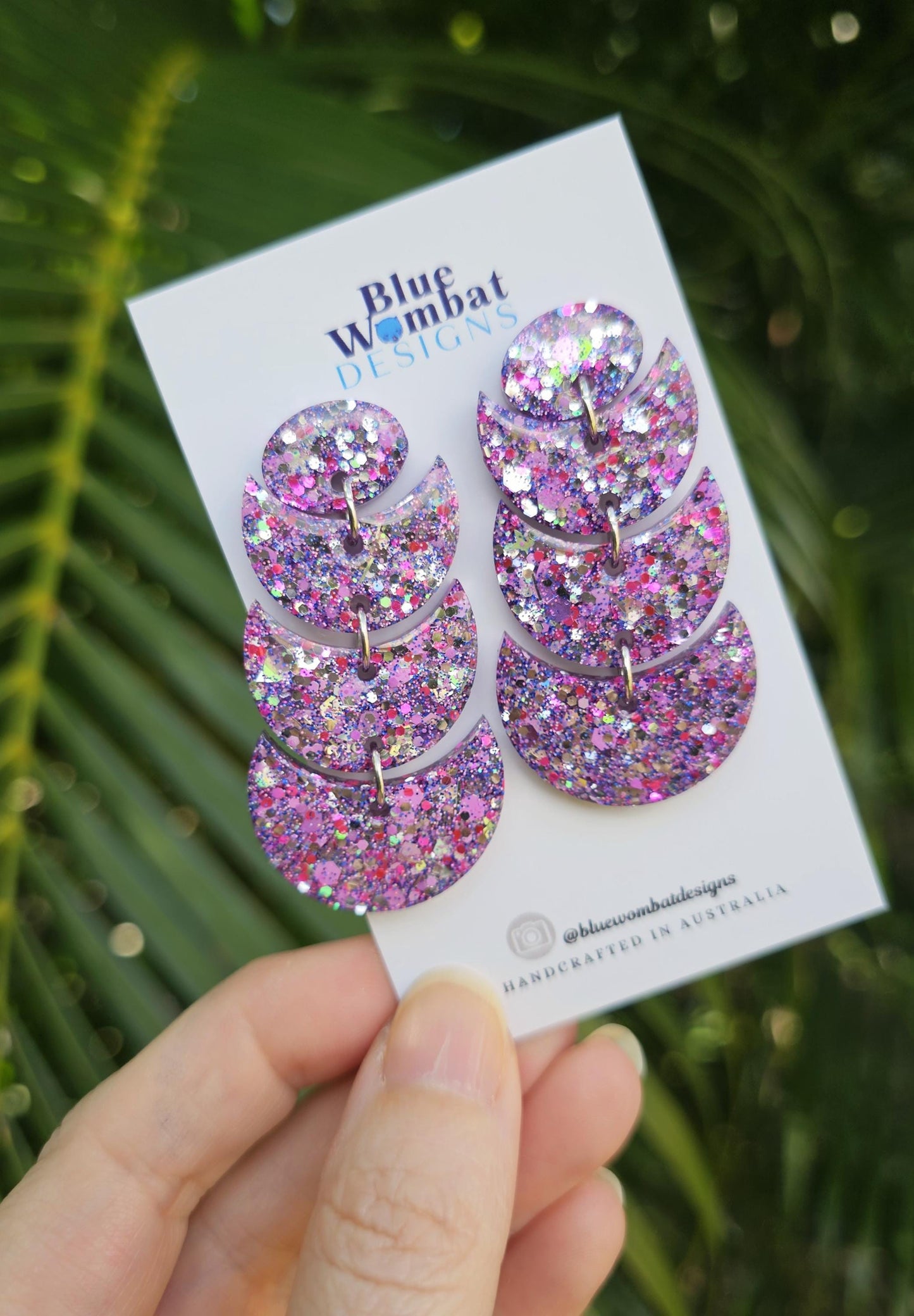 Sparkle Glitter Resin Long Dangle Domed Statement Earrings