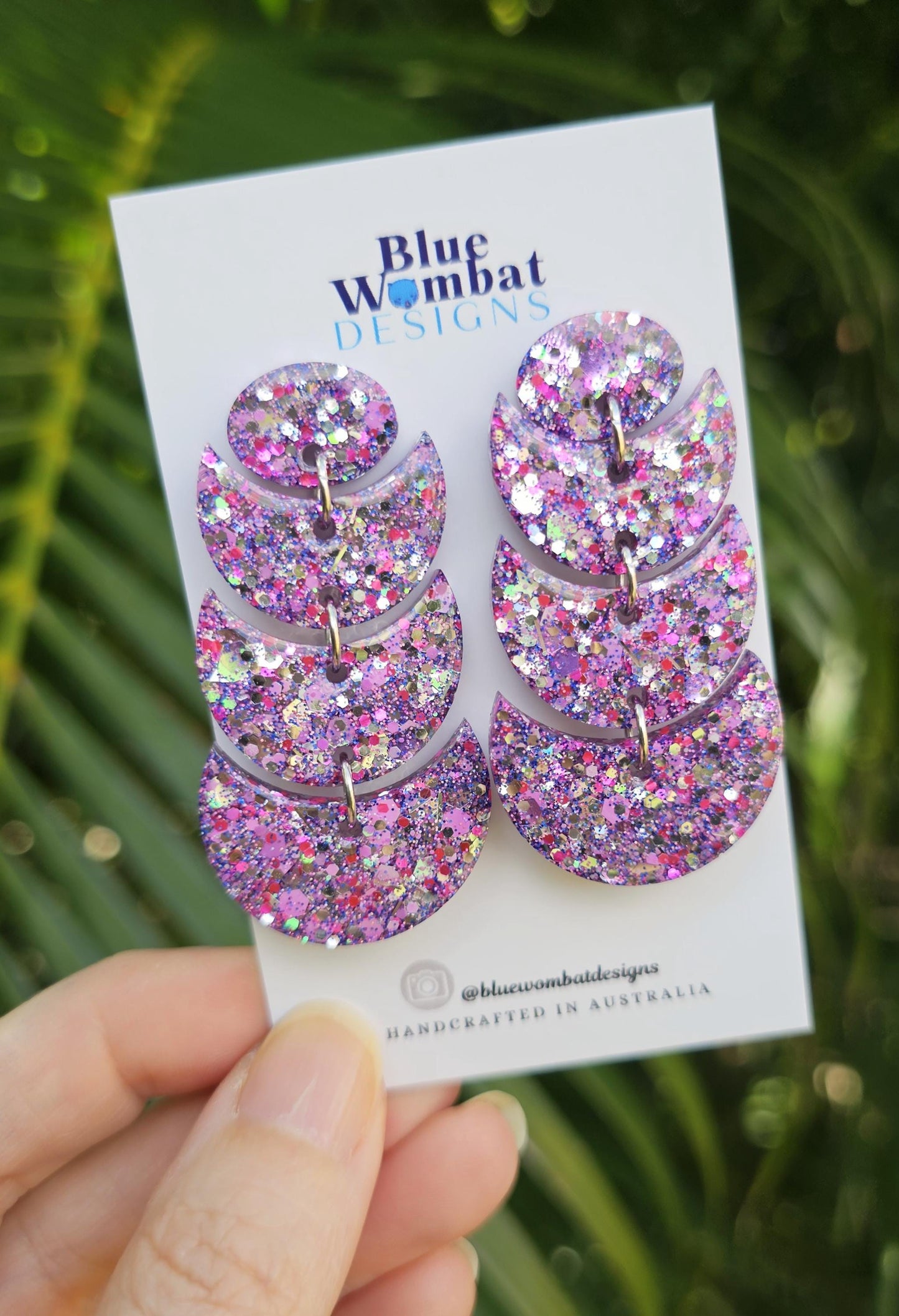 Sparkle Glitter Resin Long Dangle Domed Statement Earrings