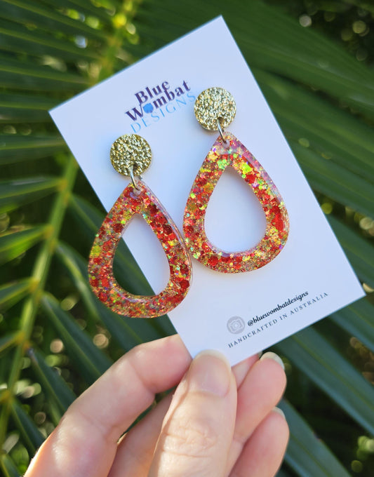 Tear Drop Hoop Glitter Dangle Statement Earrings