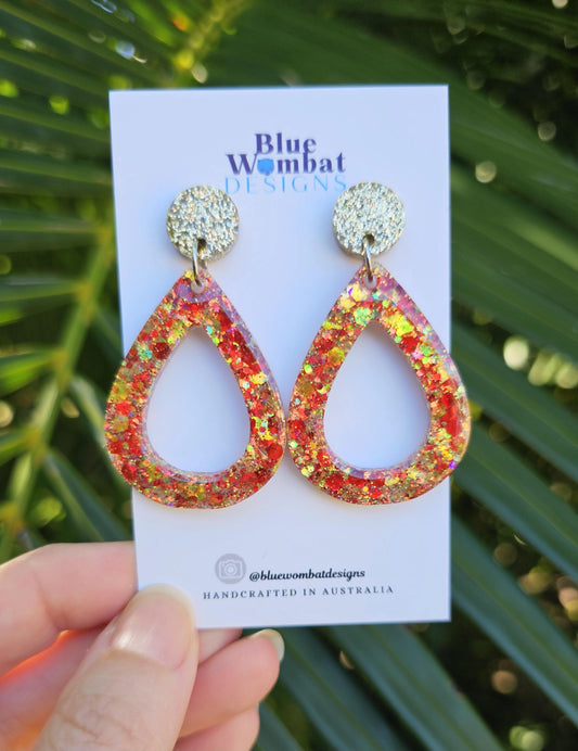 Tear Drop Hoop Glitter Dangle Statement Earrings