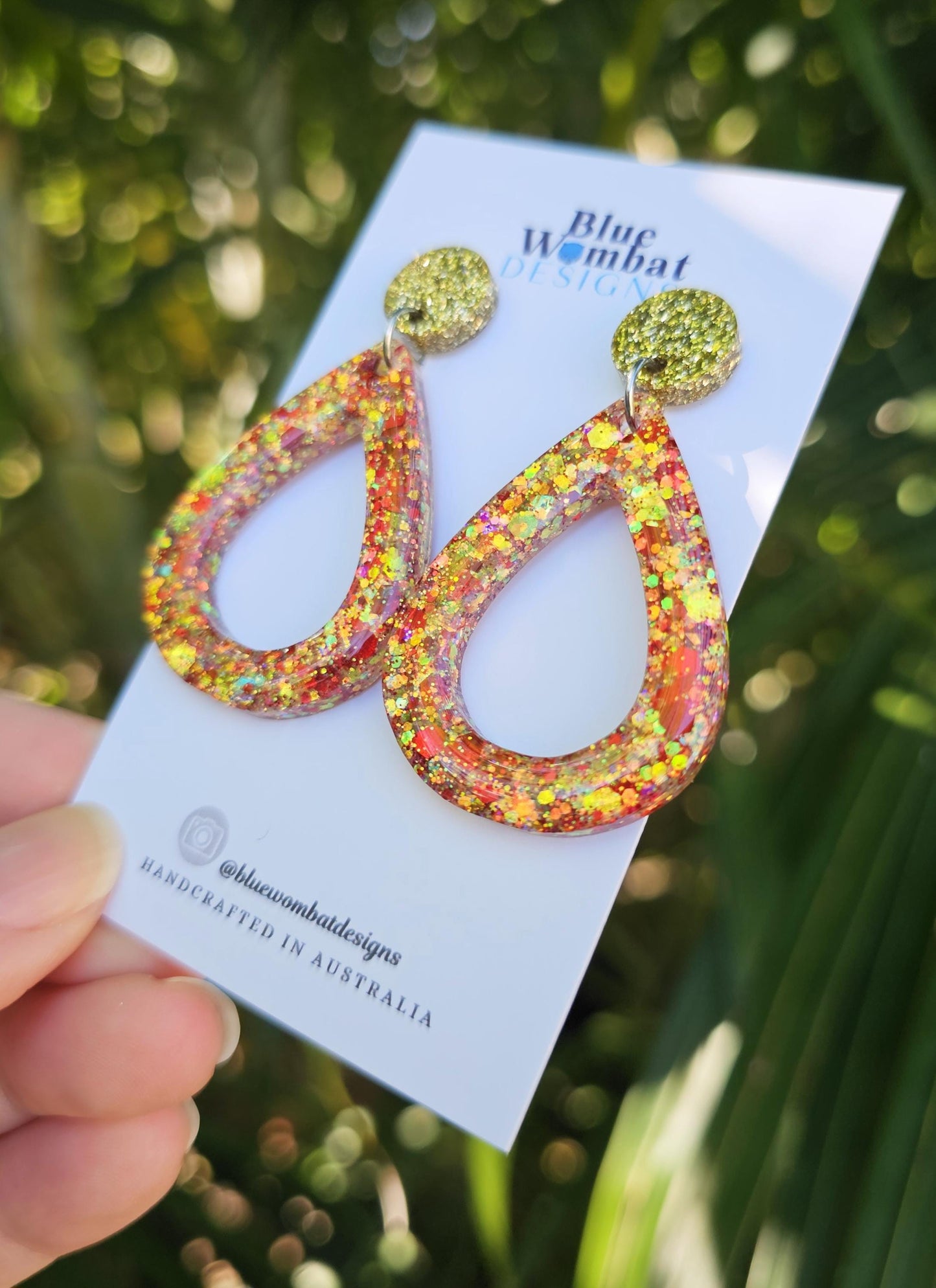Tear Drop Hoop Glitter Dangle Statement Earrings