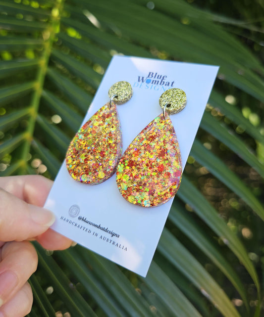Tear Drop Glitter Dangle Statement Earrings
