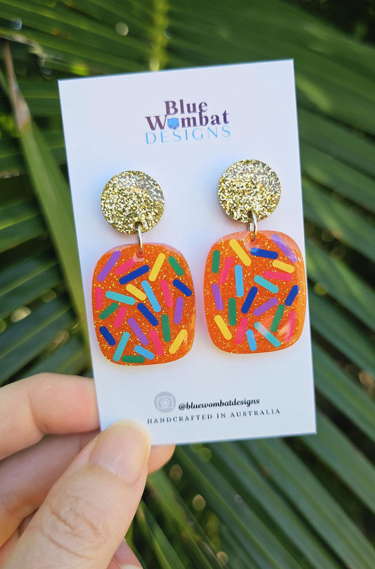 Resin Glitter Colourful Sprinkle Domed Dangle Earrings