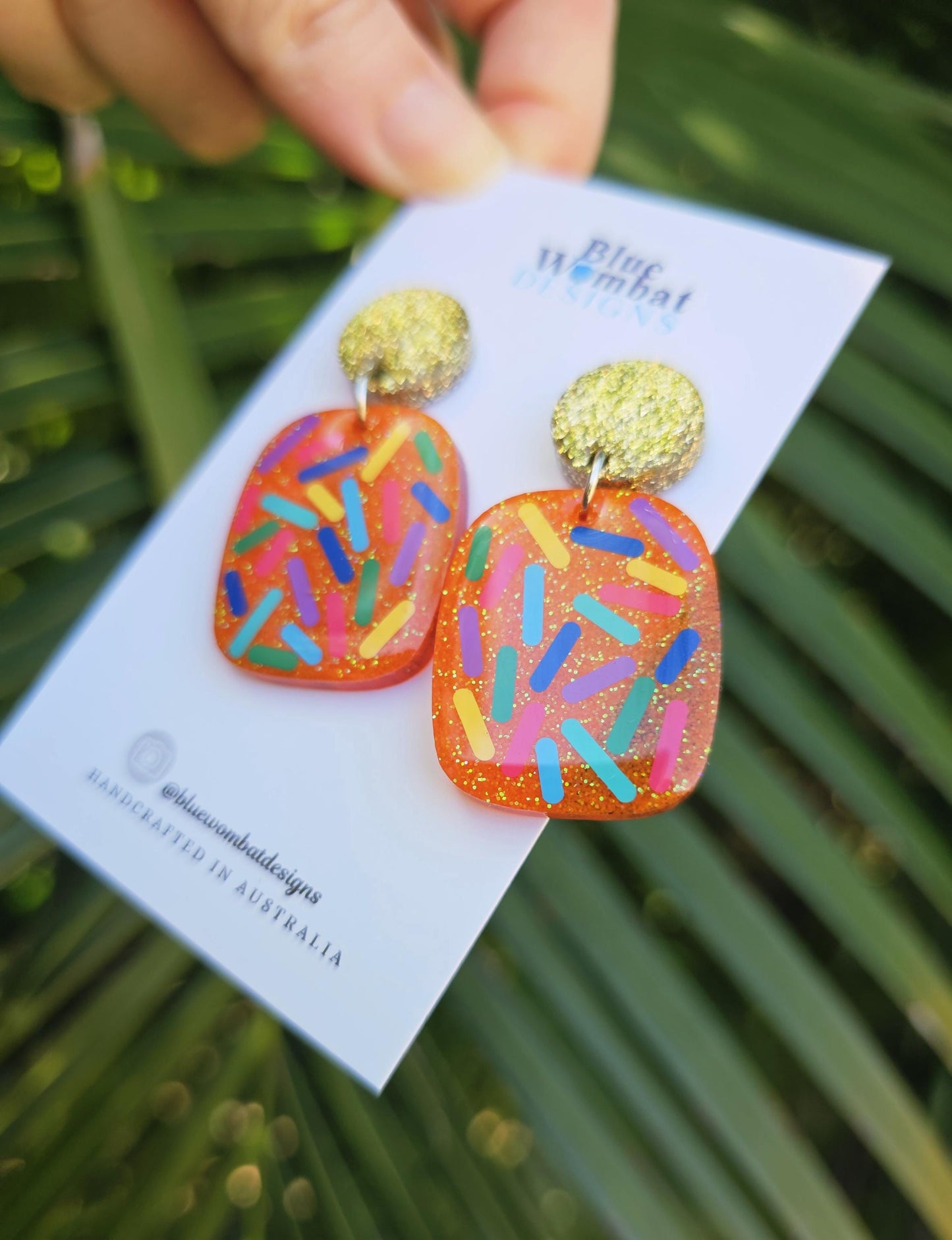 Resin Glitter Colourful Sprinkle Domed Dangle Earrings