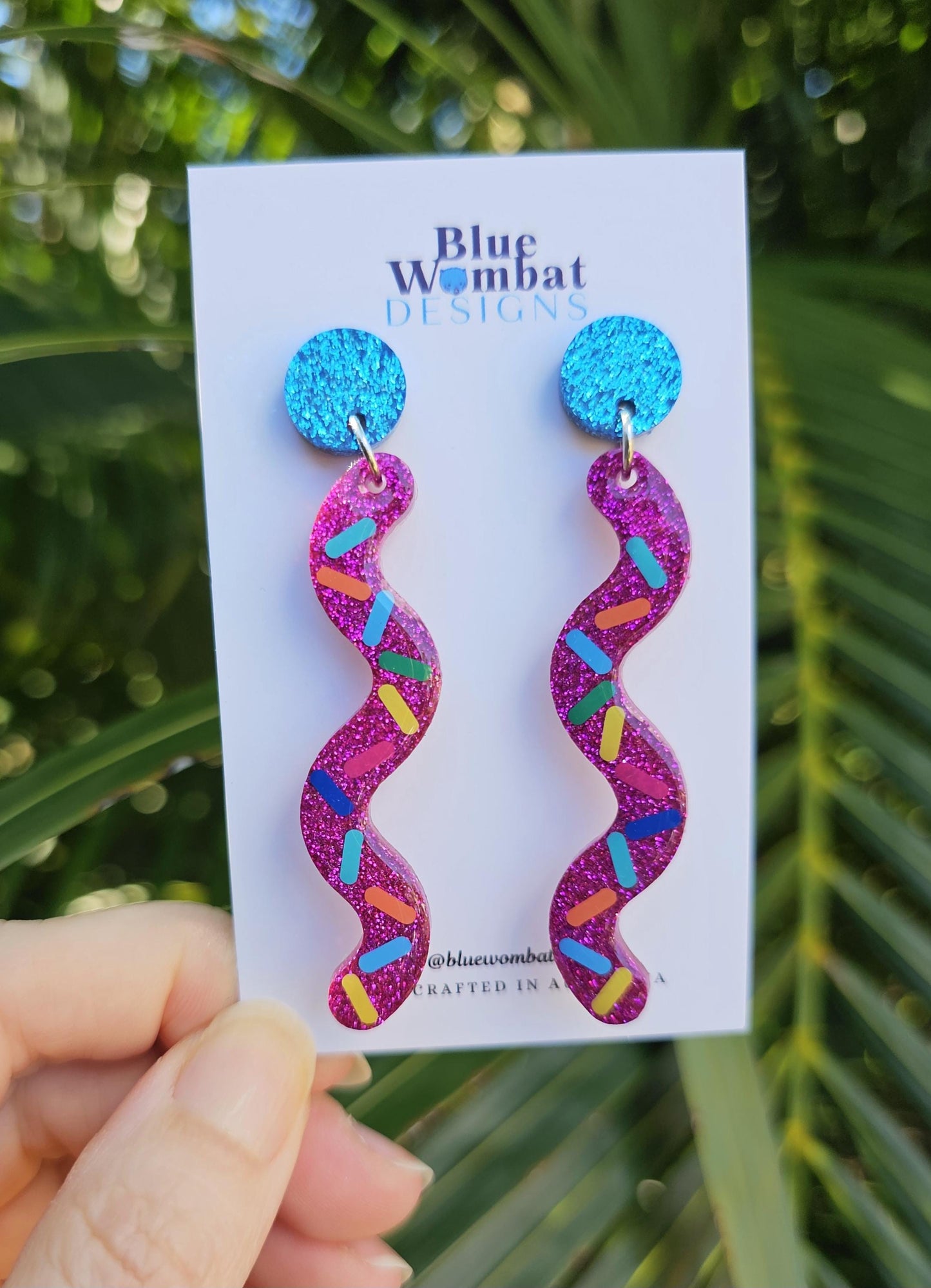 Colourful Squiggle Glitter Resin Sparkle Statement Dangle Earrings