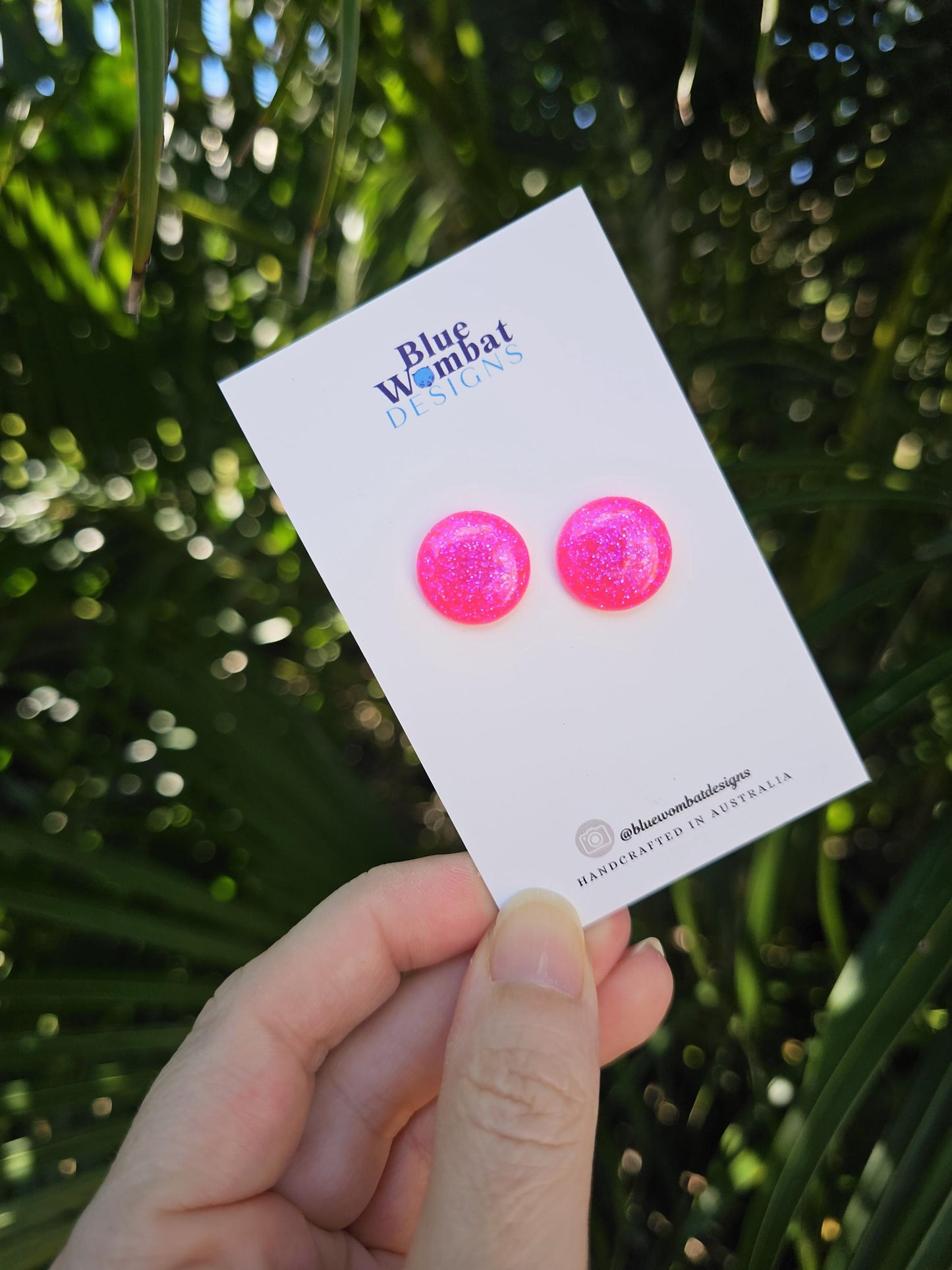 Hot Pink Glitter Resin Domed Studs 16mm