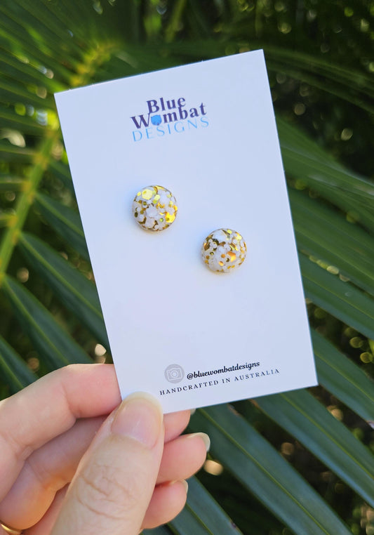 White Gold Glitter Resin Domed Studs 12mm