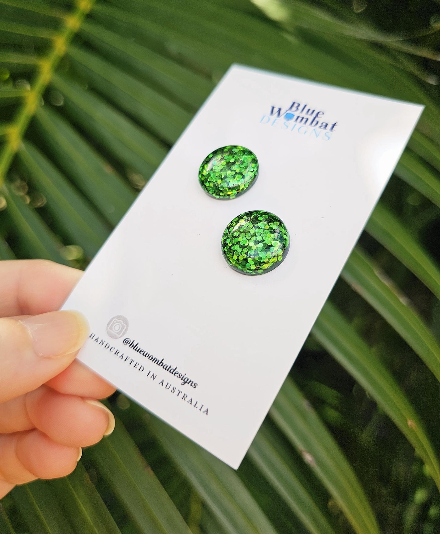 Green Glitter Resin Domed Studs 16mm