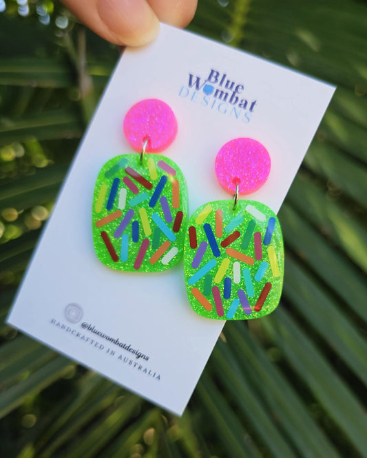 Colourful Sprinkles Resin Glitter Statement Dangle Earrings