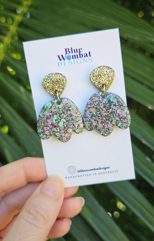 Resin Sparkle Glitter Dangle Statement Earrings