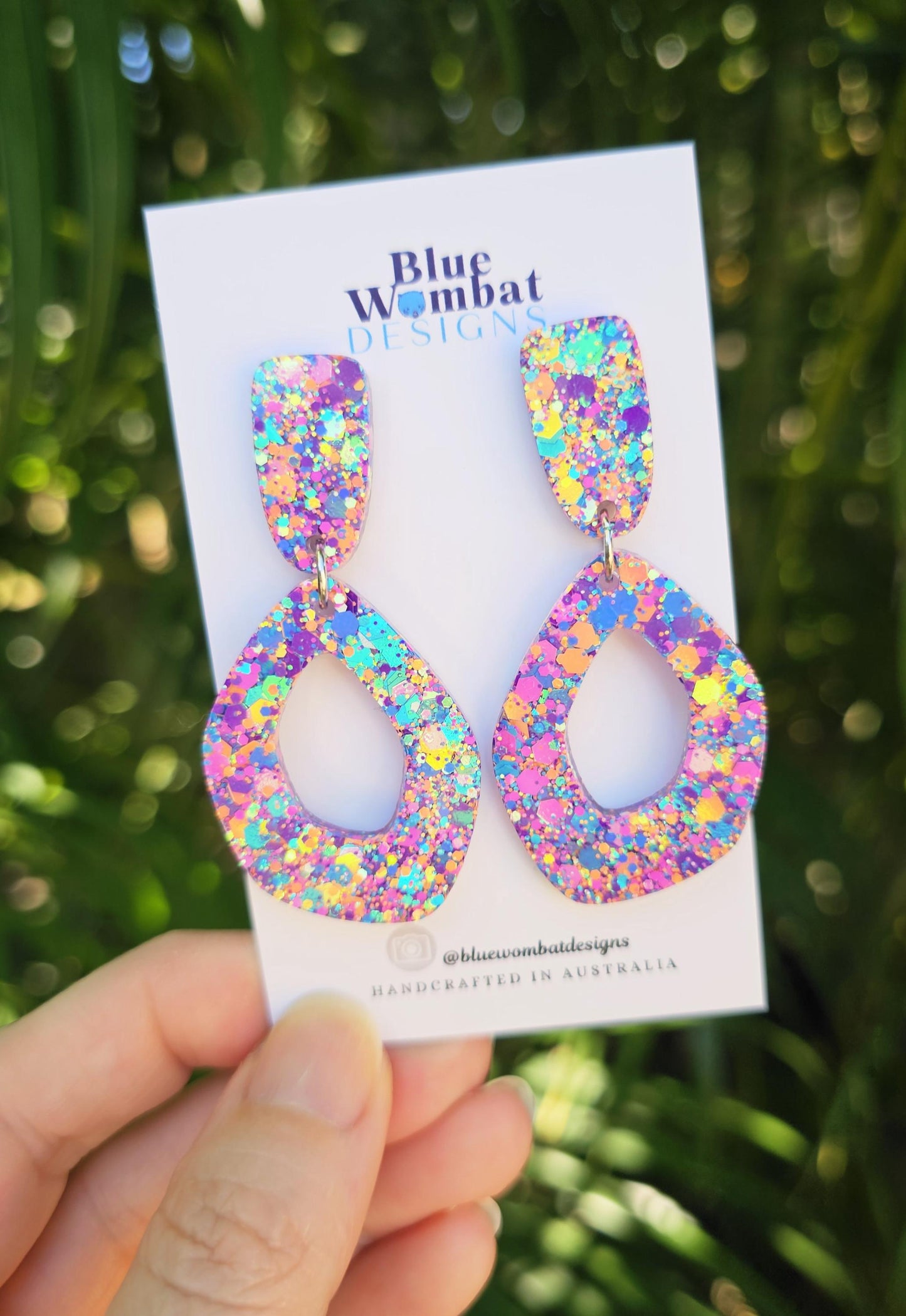 Colourful Resin Hoop Statement Dangle Earrings