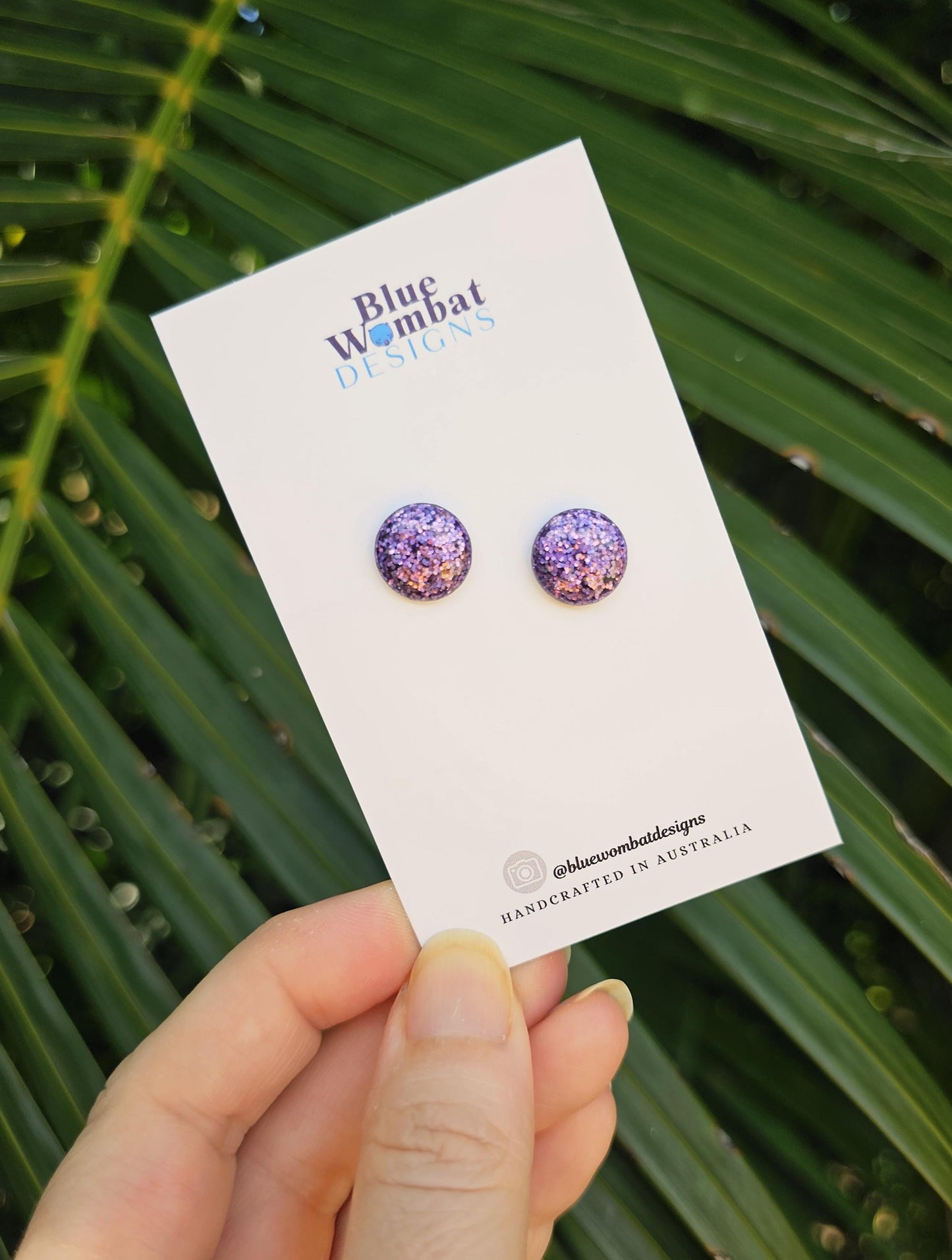 Purple Glitter Resin Domed Studs 12mm