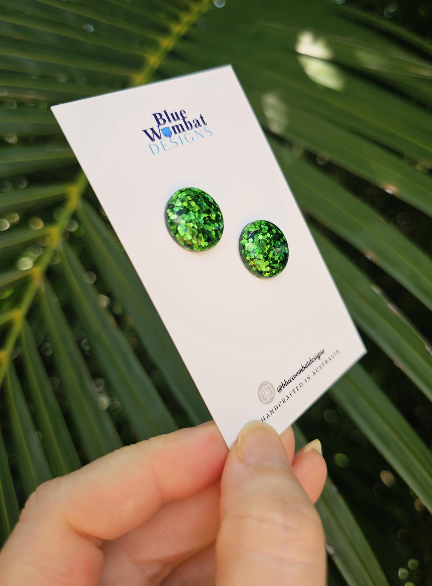 Green Glitter Resin Domed Studs 16mm