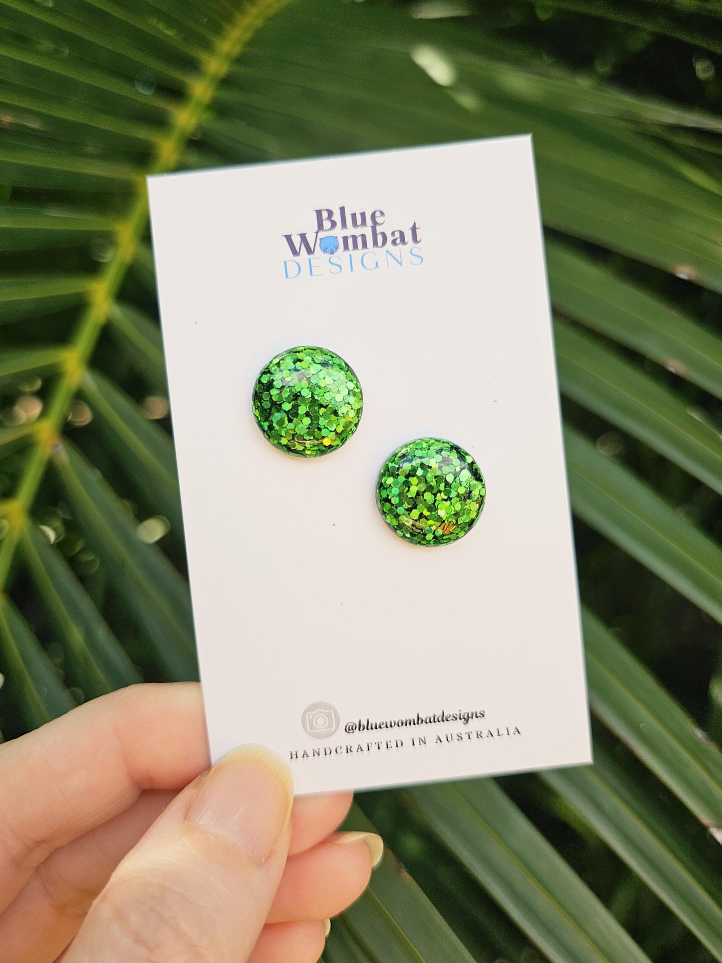 Green Glitter Resin Domed Studs 16mm