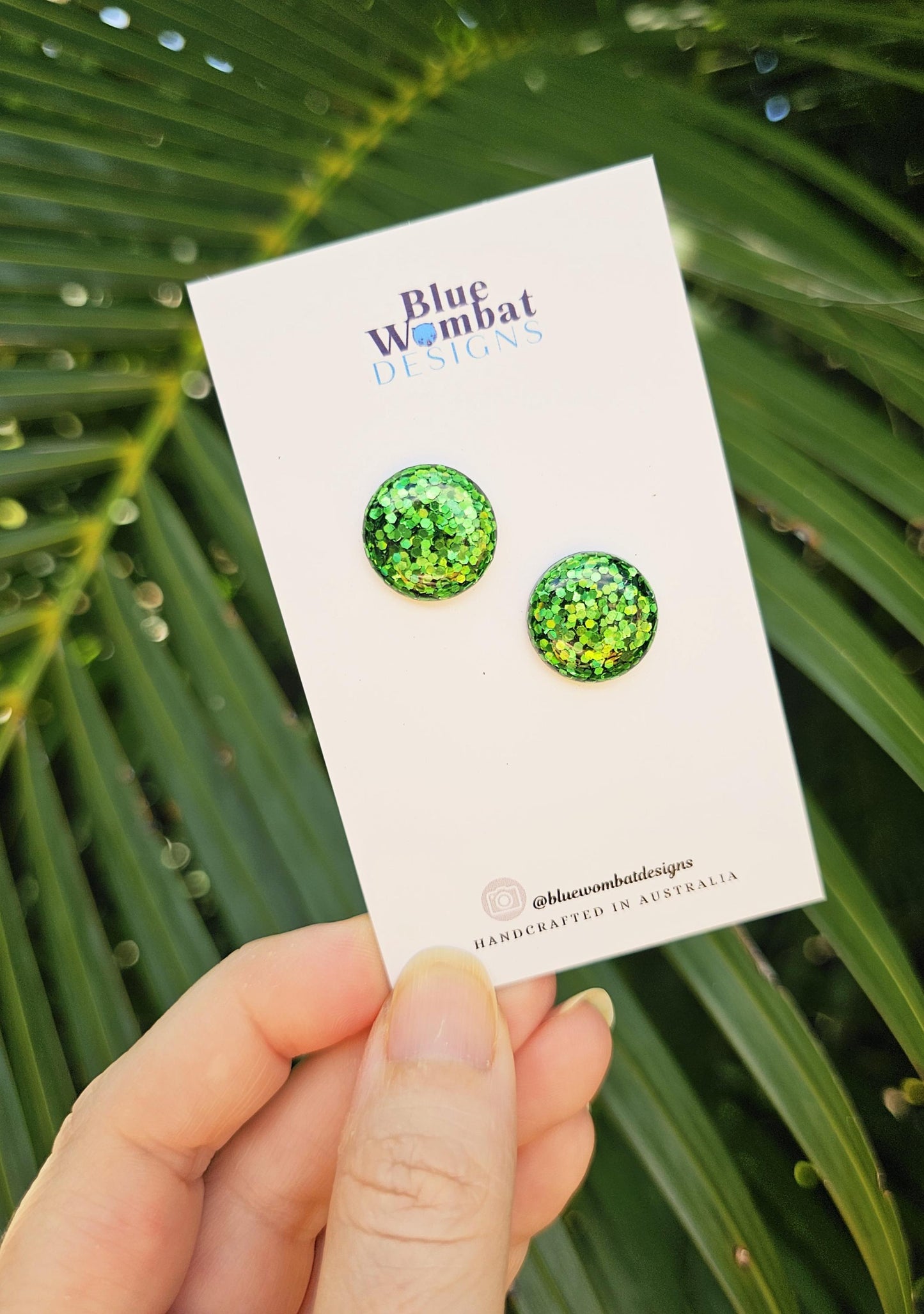 Green Glitter Resin Domed Studs 16mm