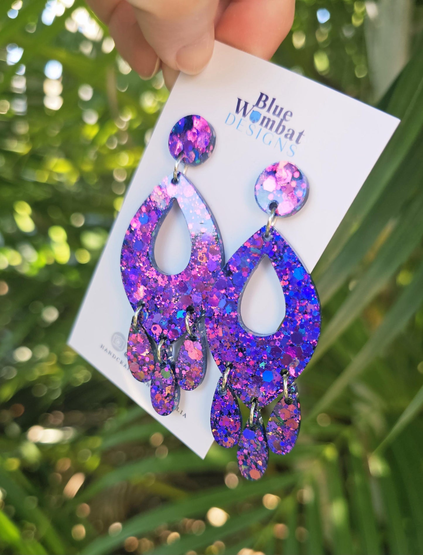 Resin Chandelier Chameleon Glitter Dangle Statement Earrings