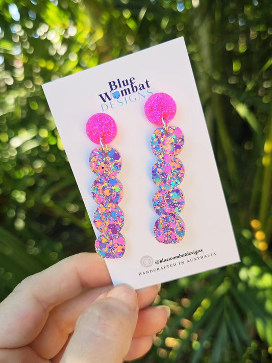Squiggle Resin Glitter Statement Dangle Earrings