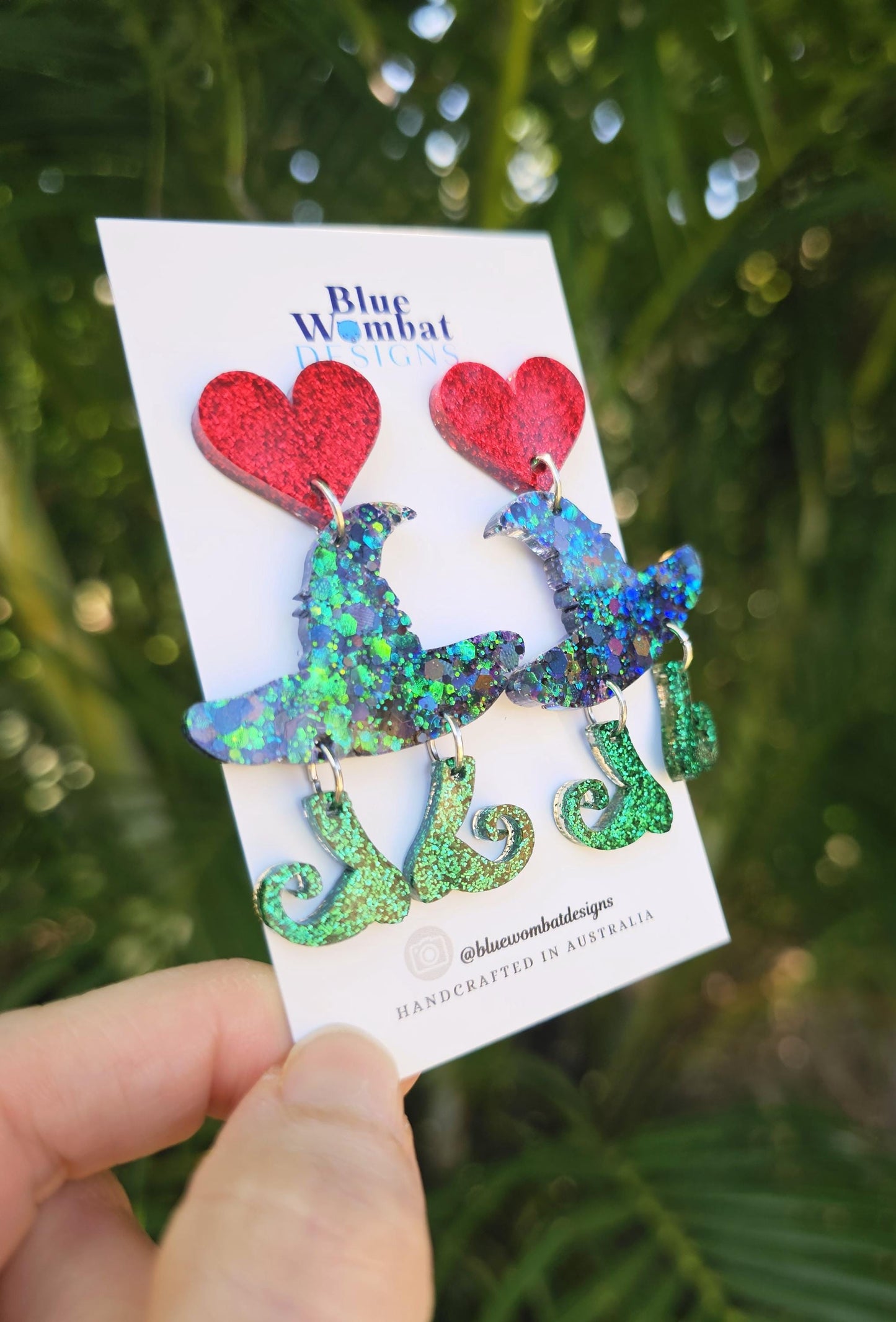 Resin Glitter Witches Hat Halloween Earrings