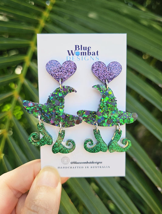 Halloween Witches Hat Resin Glitter Earrings