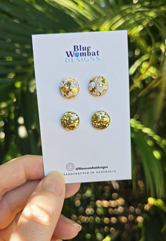 Resin Glitter Two Pair Stud Pack 12mm