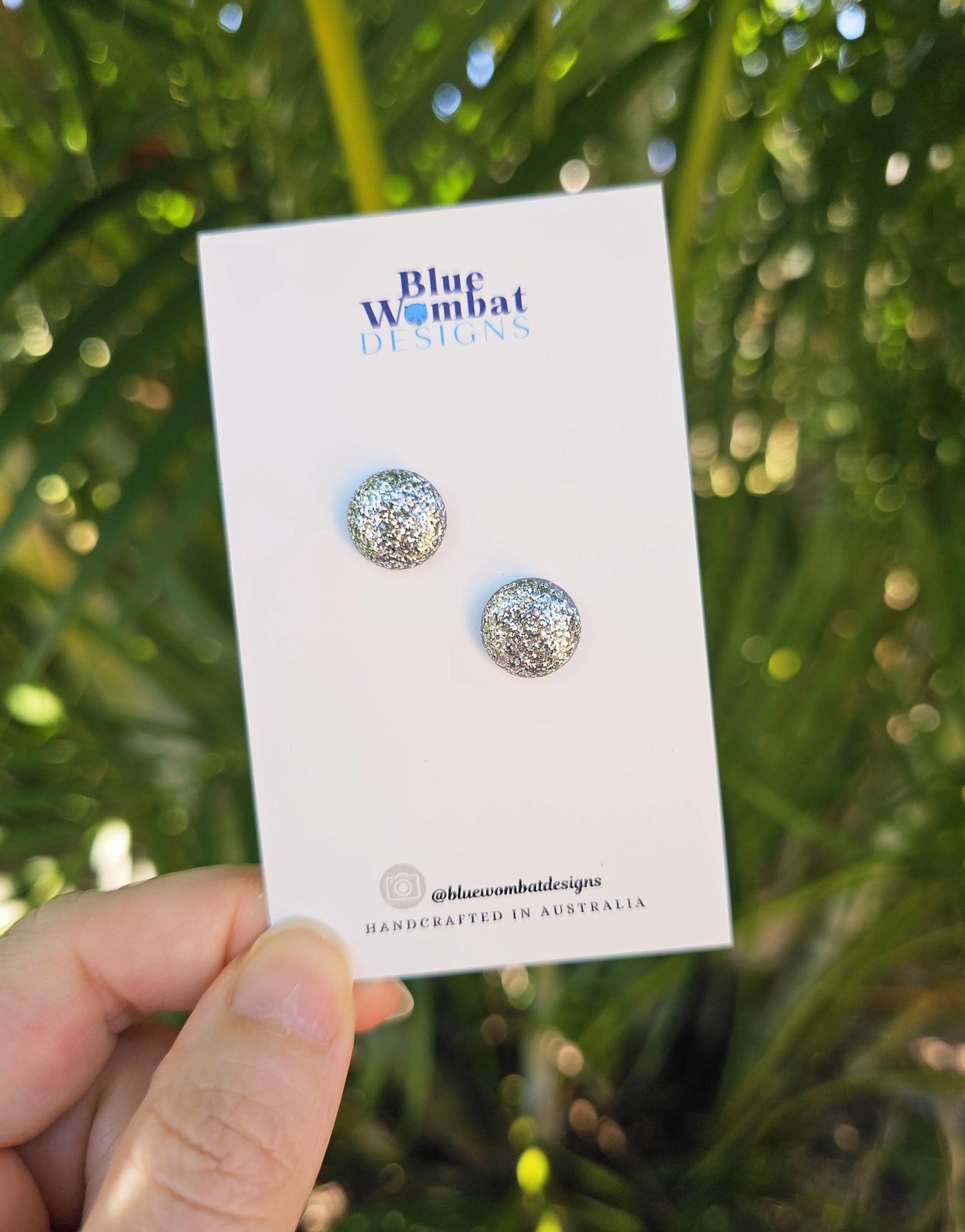 Sliver Glitter Resin Domed Studs 12mm